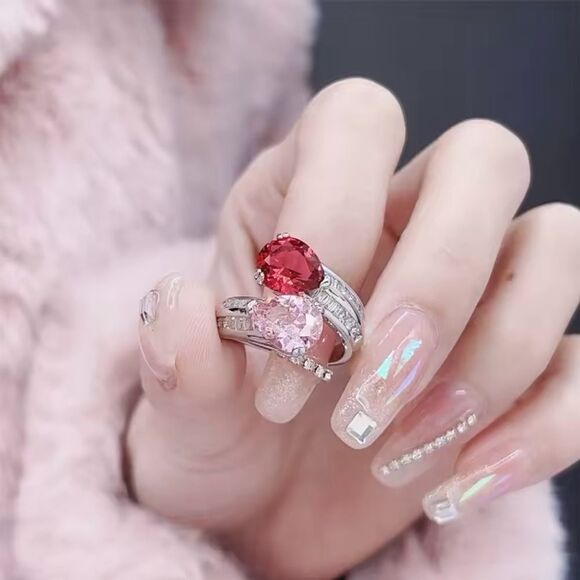 Romantic Dual Drop Crystal Sterling Silver Ring - Picture 1 of 9